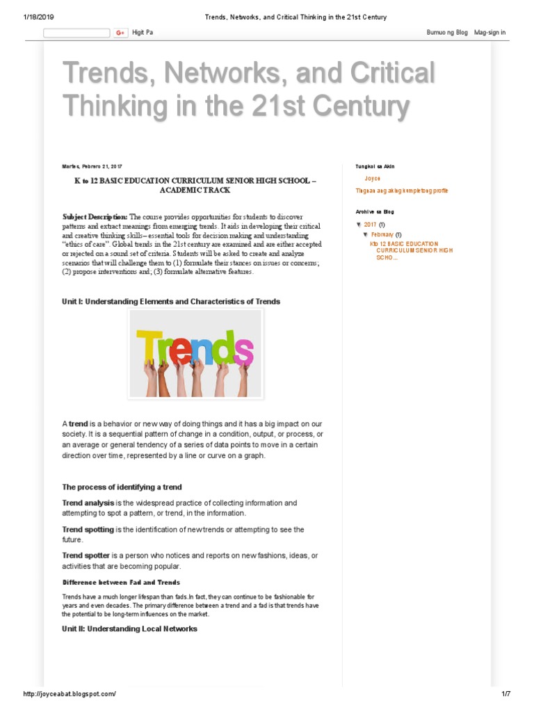 trends networks and critical thinking in the 21st century brainly