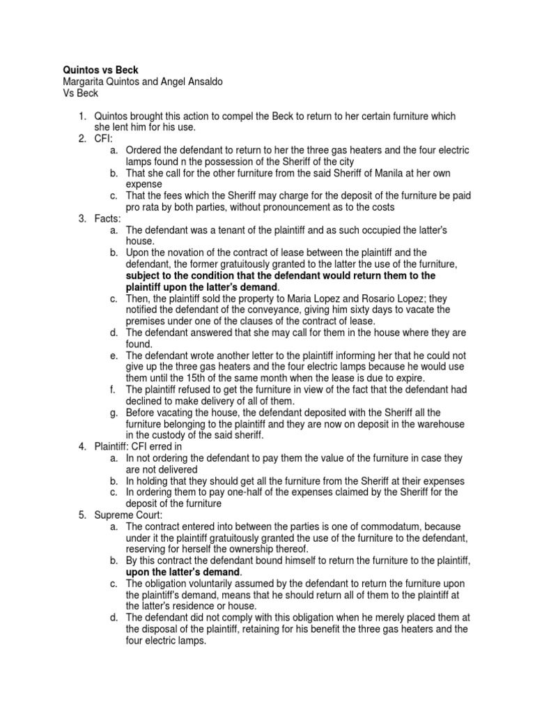 4 Quintos Vs Beck PDF Lease Judgment (Law)