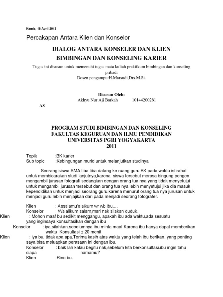 Konselor dan klien berdiskusi tentang masalah pribadi melalui chat online