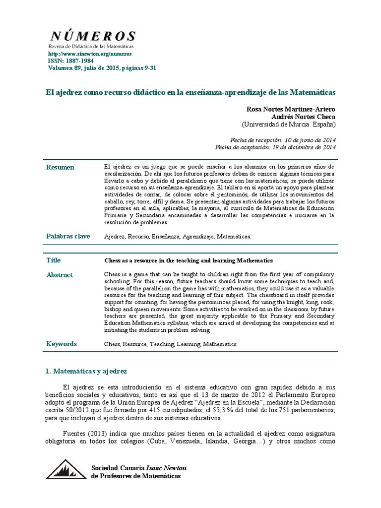 El Ajedrez Como Recurso Didáctico en Las Matemáticas PDF | PDF ...