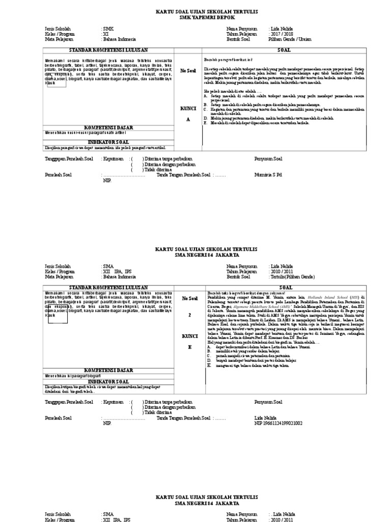 Kartu Soal Bahasa Indonesia