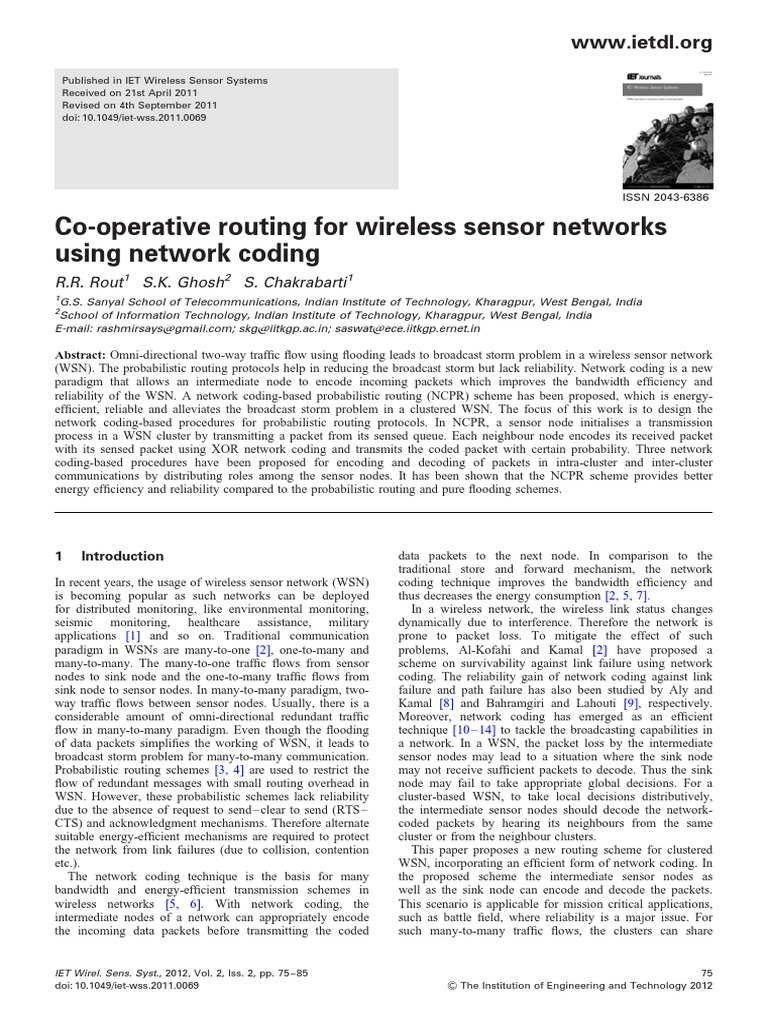 Wireless Sensor Network PDF Wireless Sensor Network Routing