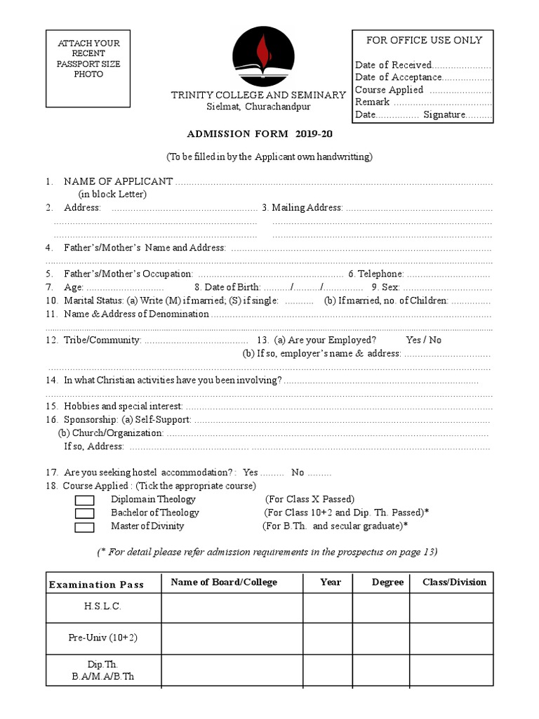 Trinity College Admission Form 2019-20 | PDF | Career & Growth