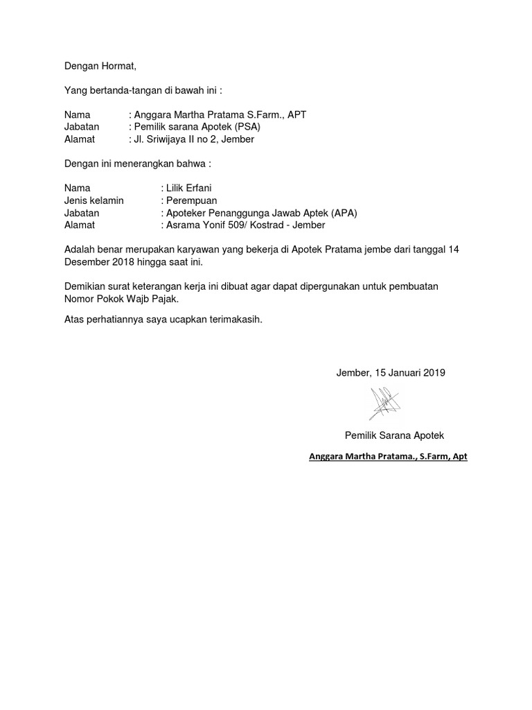 Surat Keterangan Kerja