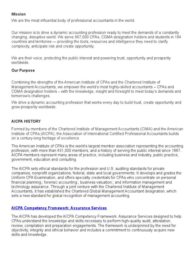 Mission: AICPA Competency Framework: Assurance Services | PDF ...