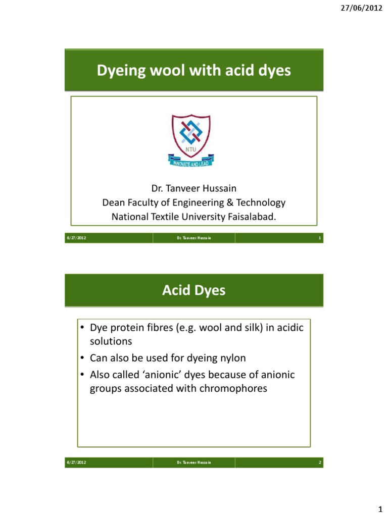 Acid Dyeing Techniques for Wool | PDF | Dye | Dyeing