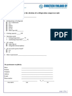 Questionnaire For The Selection of A Refrigeration Compressor Unit