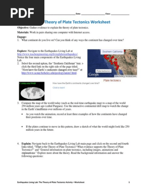 The Theory Of Plate Tectonics Worksheet Plate Tectonics Earth