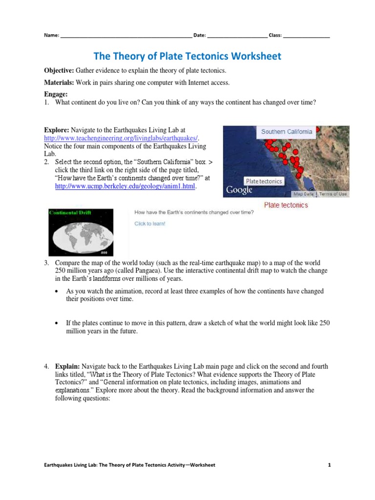CSM Platetectonics Activity1 Worksheet v3 Tedl DWC 2 | PDF | Plate Tectonics  | Earth Sciences