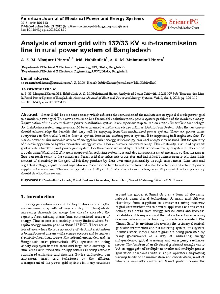 Smart Grid Analysis In Bangladesh S Rural Areas Pdf Electrical Grid