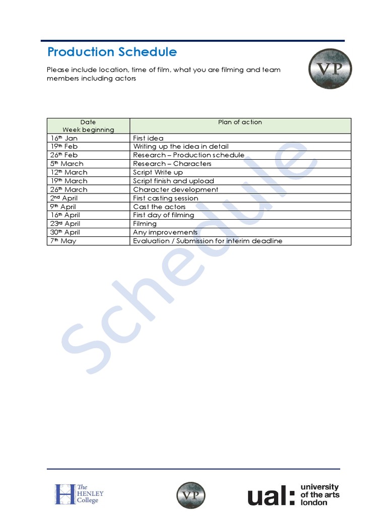 Film Production Schedule Timeline | PDF