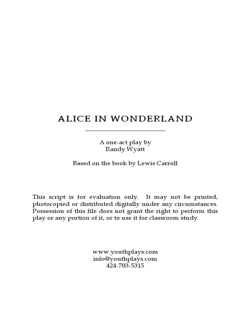 Alice in Wonderland Excerpt PDF Royalty Payment Copyright