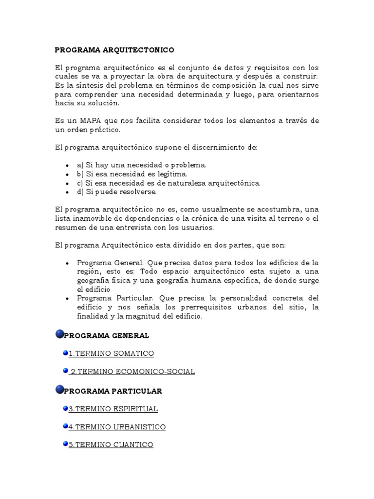 Programa Arquitectónico: Guía Completa | PDF | Vida | Urbanismo