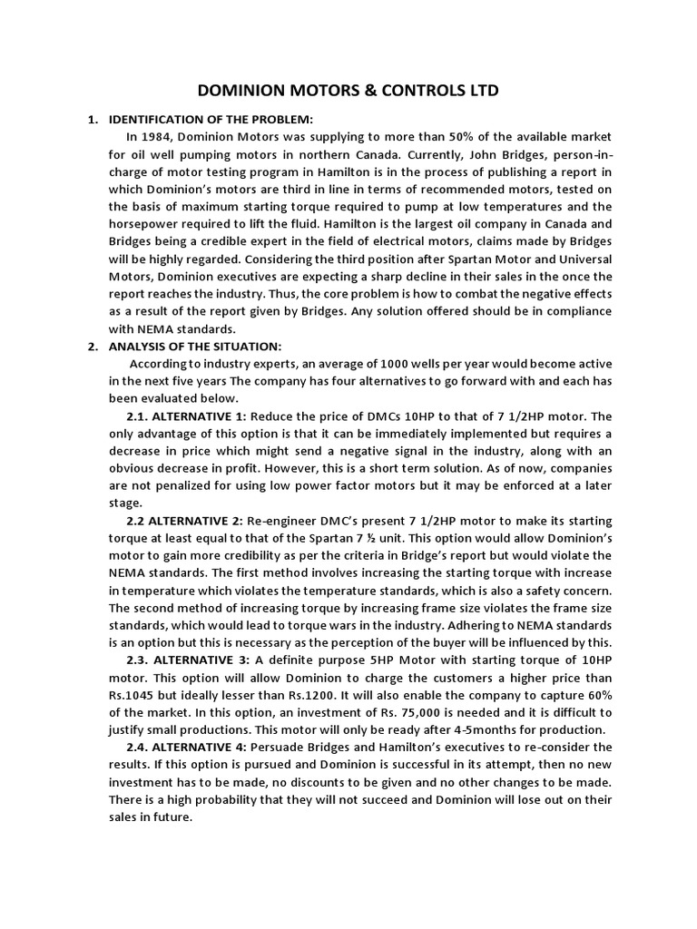 Dominion Motors & Controls LTD PDF Investing Economies
