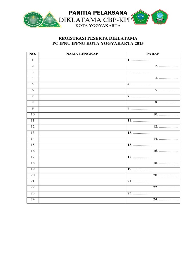 Daftar Hadir Peserta Diklatama