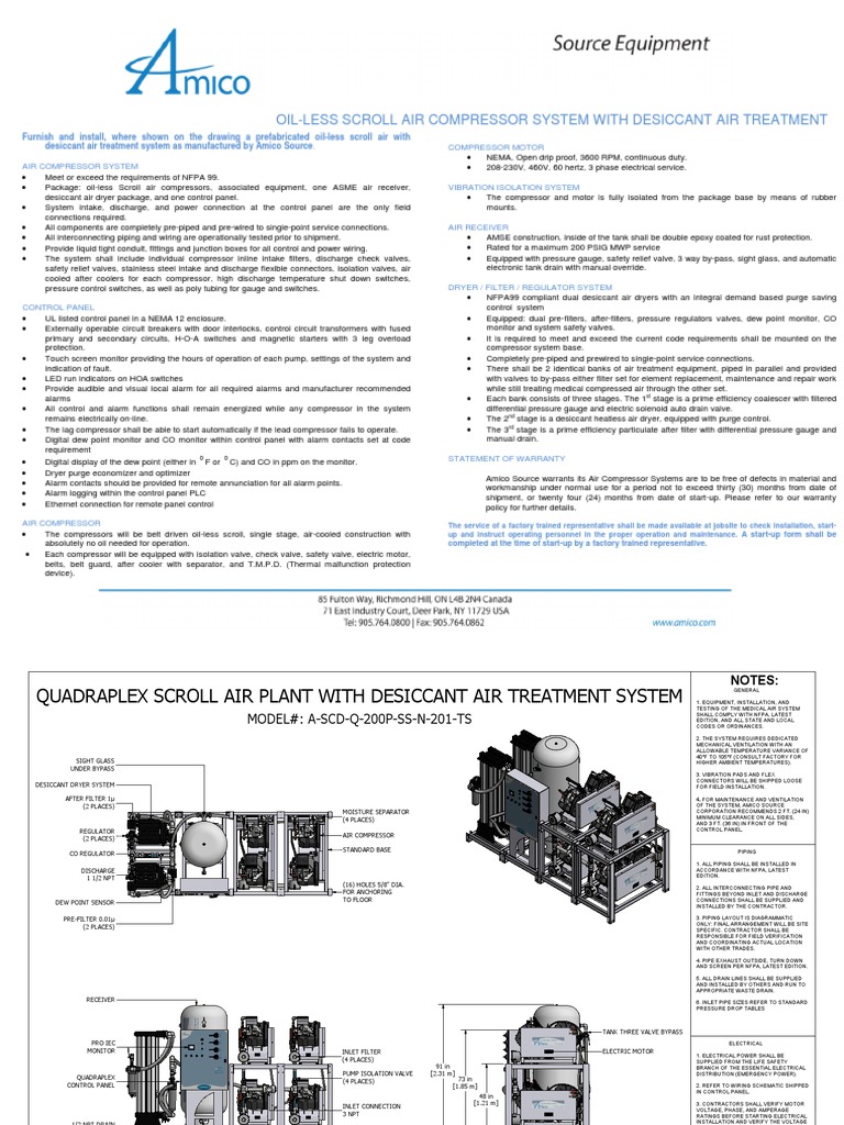 Oil-Less Scroll Air Compressor System With Desiccant Air Treatment ...