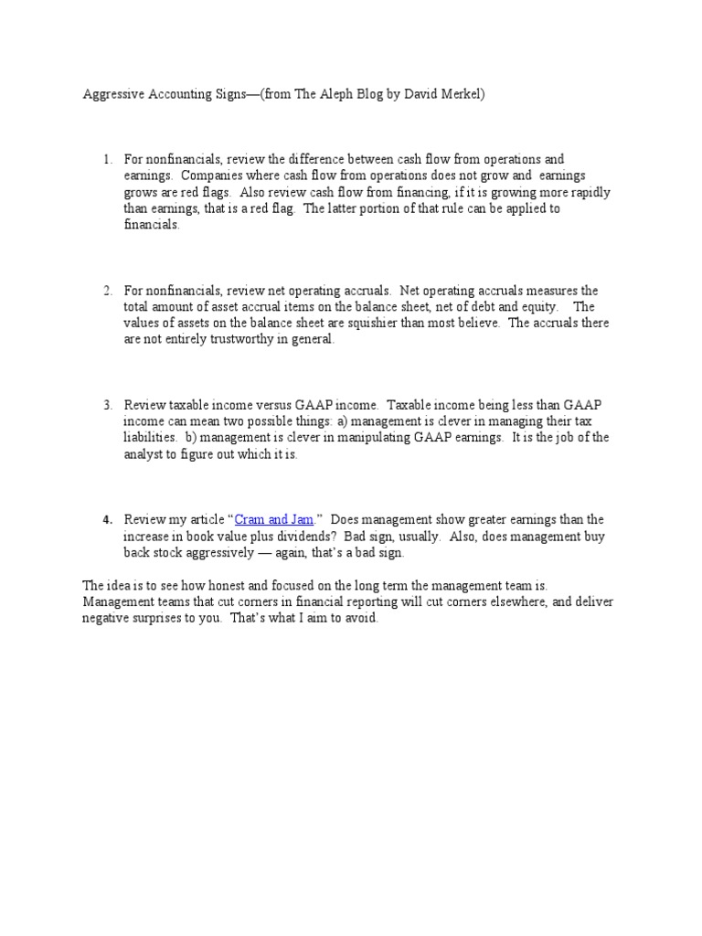 Signs of Aggressive Accounting Practices | PDF