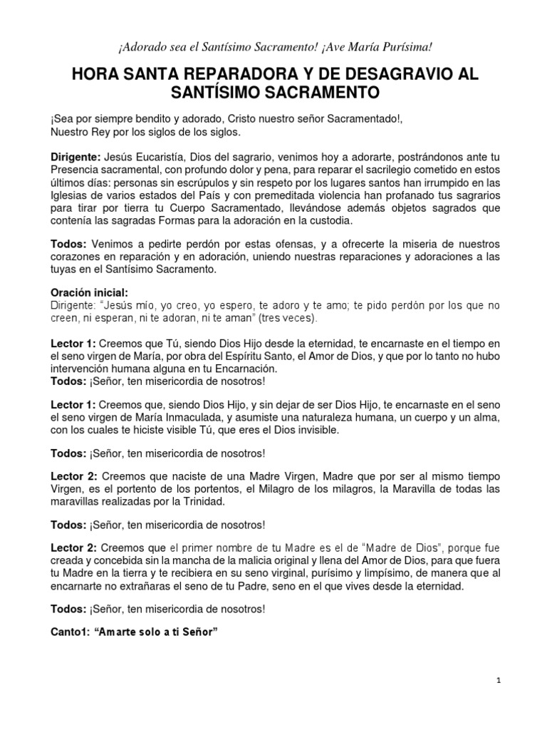 Hora Santa de Reparación y Desagravio | PDF | eucaristía | María, madre ...