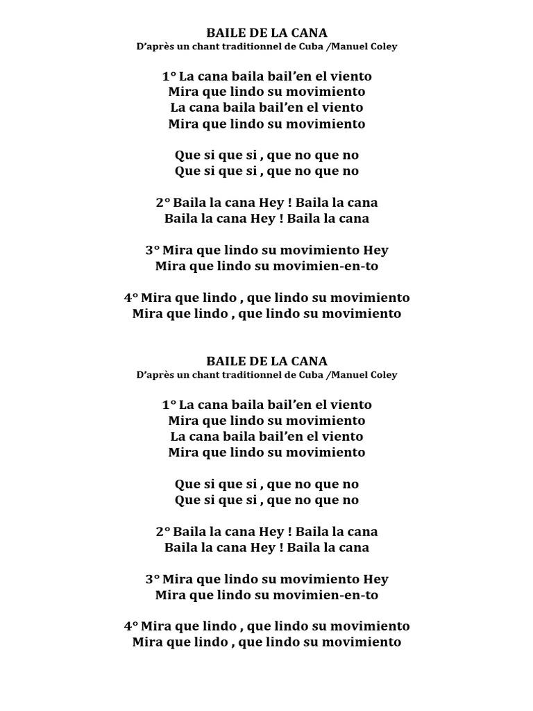 Baile de la Cana: Letra y Movimiento | PDF