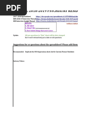 Official 2018 2019 Psychiatry Residency Application Spreadsheet
