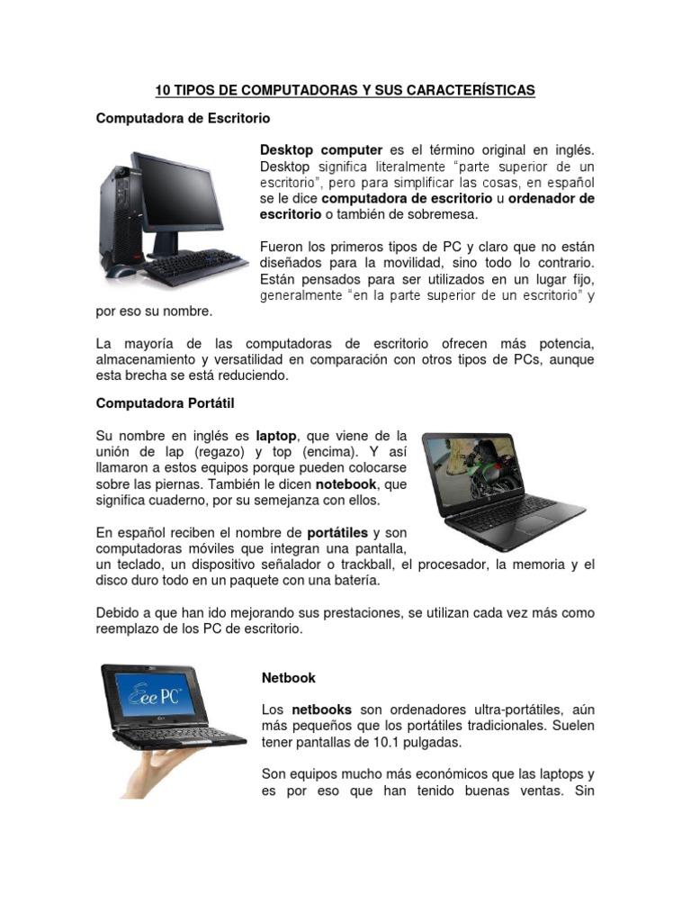 10 Tipos de Computadoras y Sus Características | PDF | Asistente personal  digital | Tableta