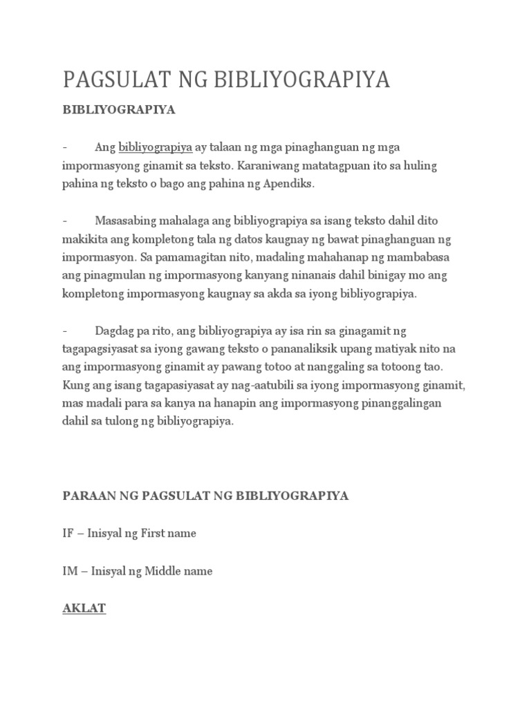 Pagsulat NG Bibliyograpiya | PDF