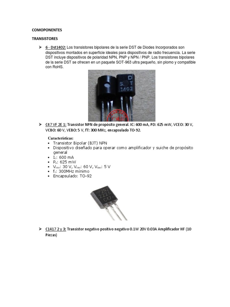 Componentes clave y especificaciones de los circuitos de
