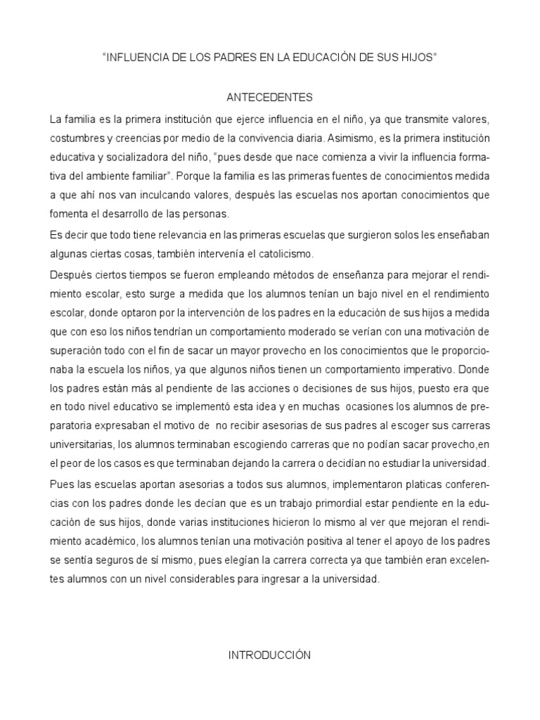 Influencia de Los Padres en La Educacion de Sus Hijos | PDF | Familia ...
