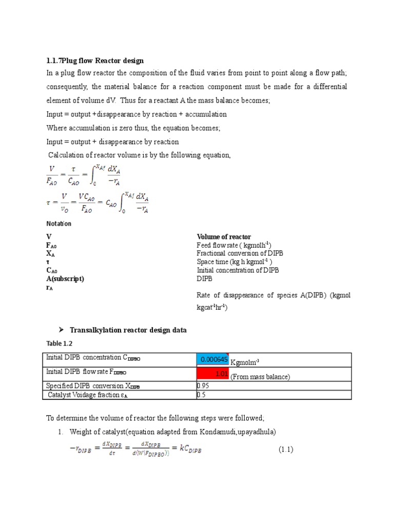 Plug Flow Reactor Design Calculations | PDF | Chemical Reactor ...