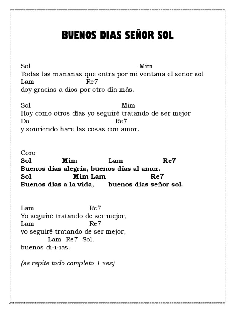 Cancion Acordes Buenos Días Señor Sol