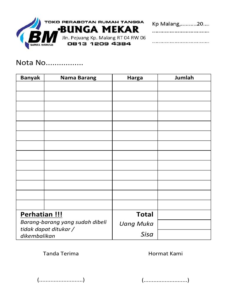 Contoh Nota Penjualan Sembako | PDF | Griya & Taman | Komputer