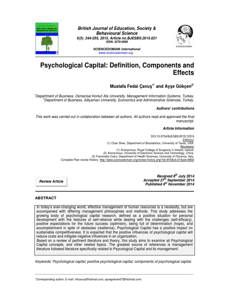 Psychological Capital Definition, Components and Effects | PDF ...