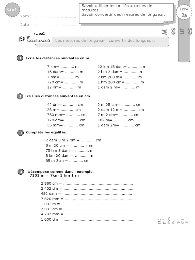Mesures De Longueurs Cm1 Exercices Cm1 Exercices Longueurs Convertir | PDF | Des sports | Athlétisme