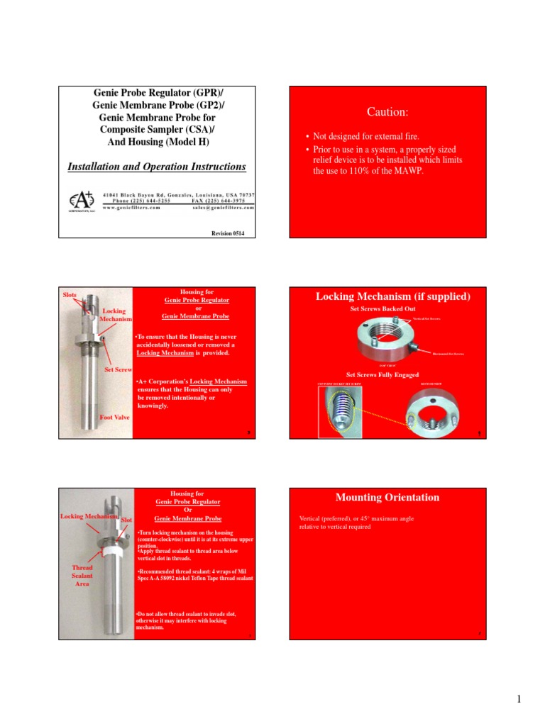 Genie Probe Regulator Installation Guide | PDF | Nut (Hardware) | Valve