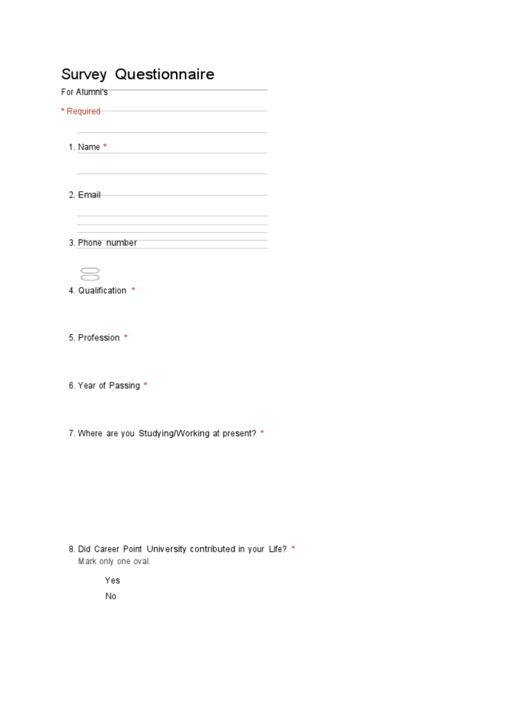 Alumni Questionnaire | PDF