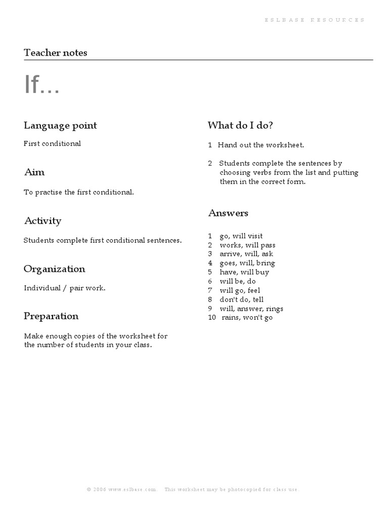 First Conditional Worksheet PDF PDF Linguistics Syntax