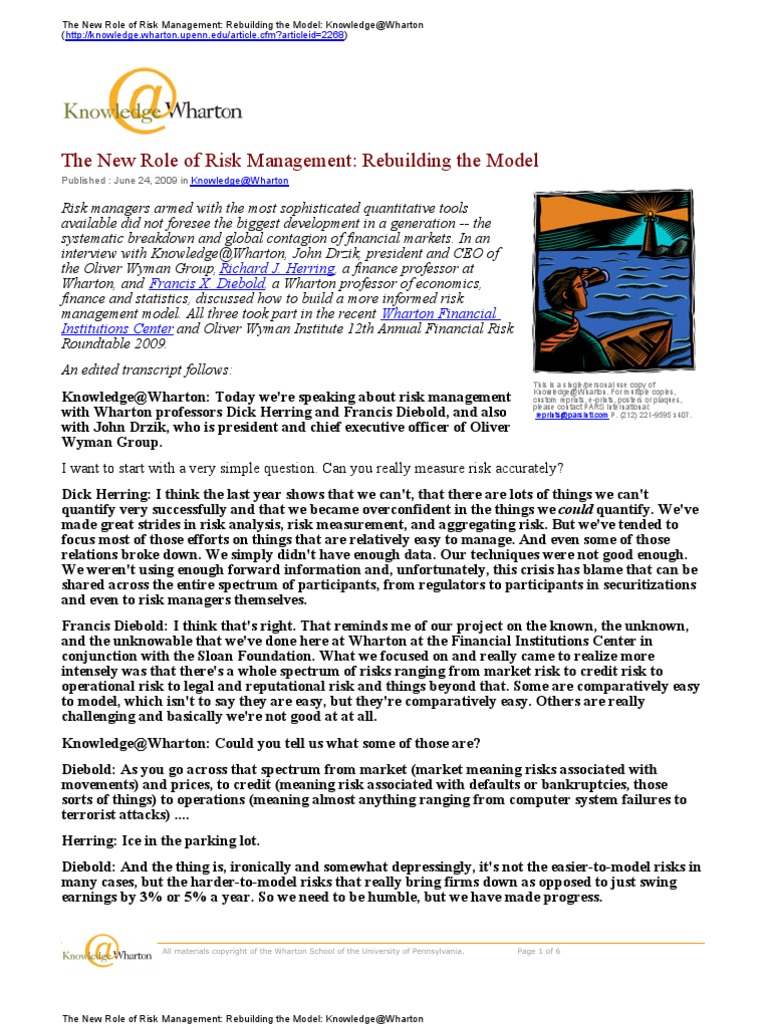 The New Role of Risk Management: Rebuilding The Model | PDF | Long Term ...