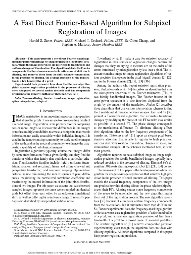 A Fast Direct Fourier-Based Algorithm For Subpixel Registration of ...