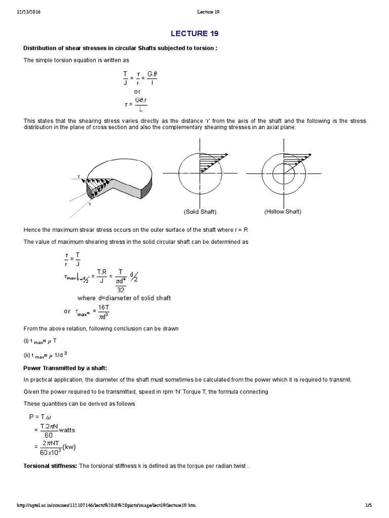 Shear Stress in Circular Shafts Torsion | PDF | Stress (Mechanics) | Torque