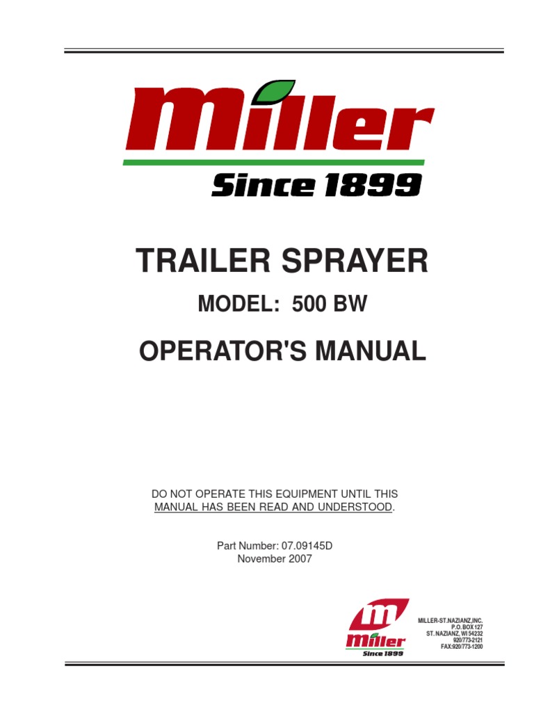 Miller Pro 500BW Sprayer Manual PDF Tractor Electrical Wiring