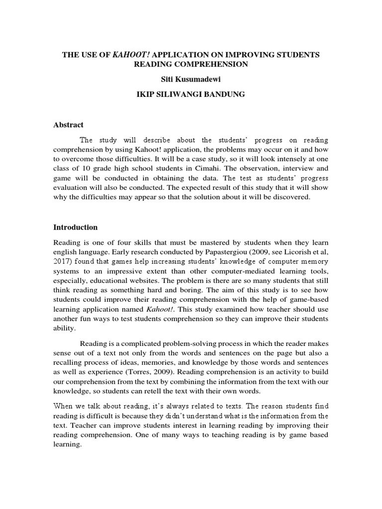 The Use Of Kahoot Reading Comprehension Reading Process