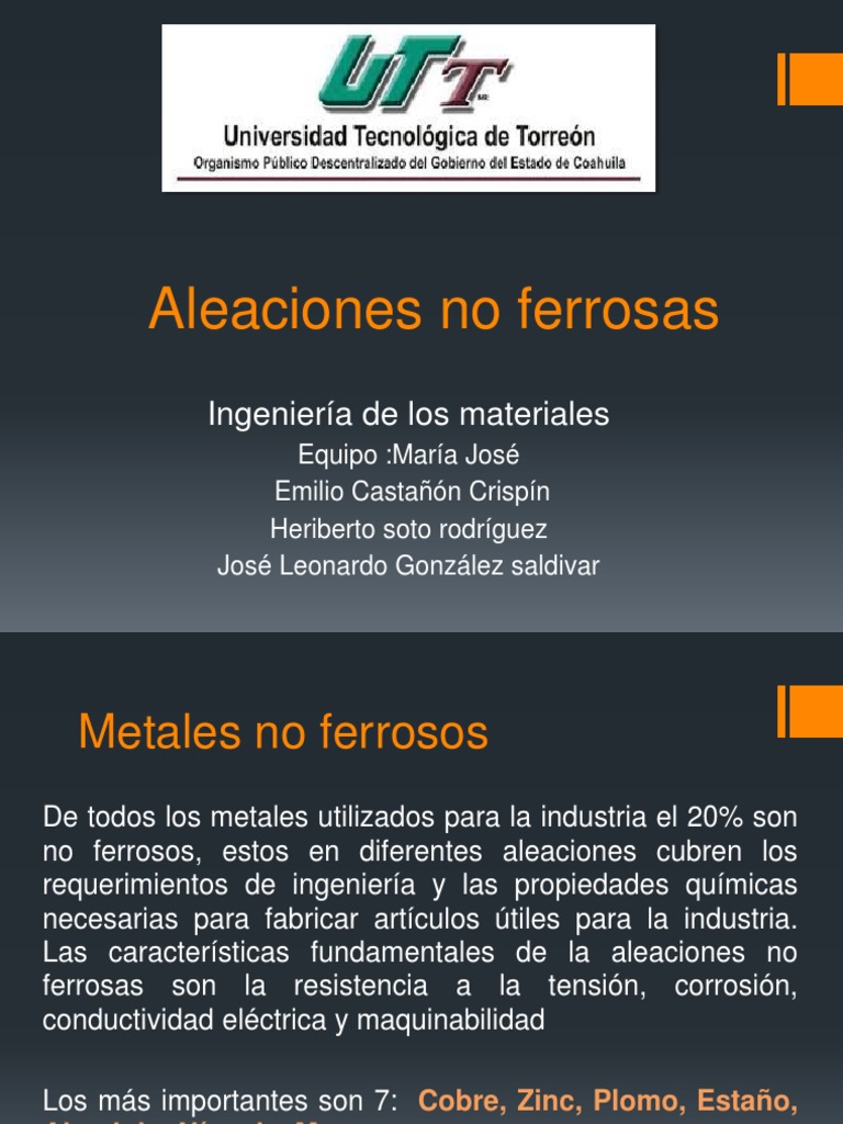 Aleaciones No Ferrosas: Propiedades y Aplicaciones | PDF | Metal no ...