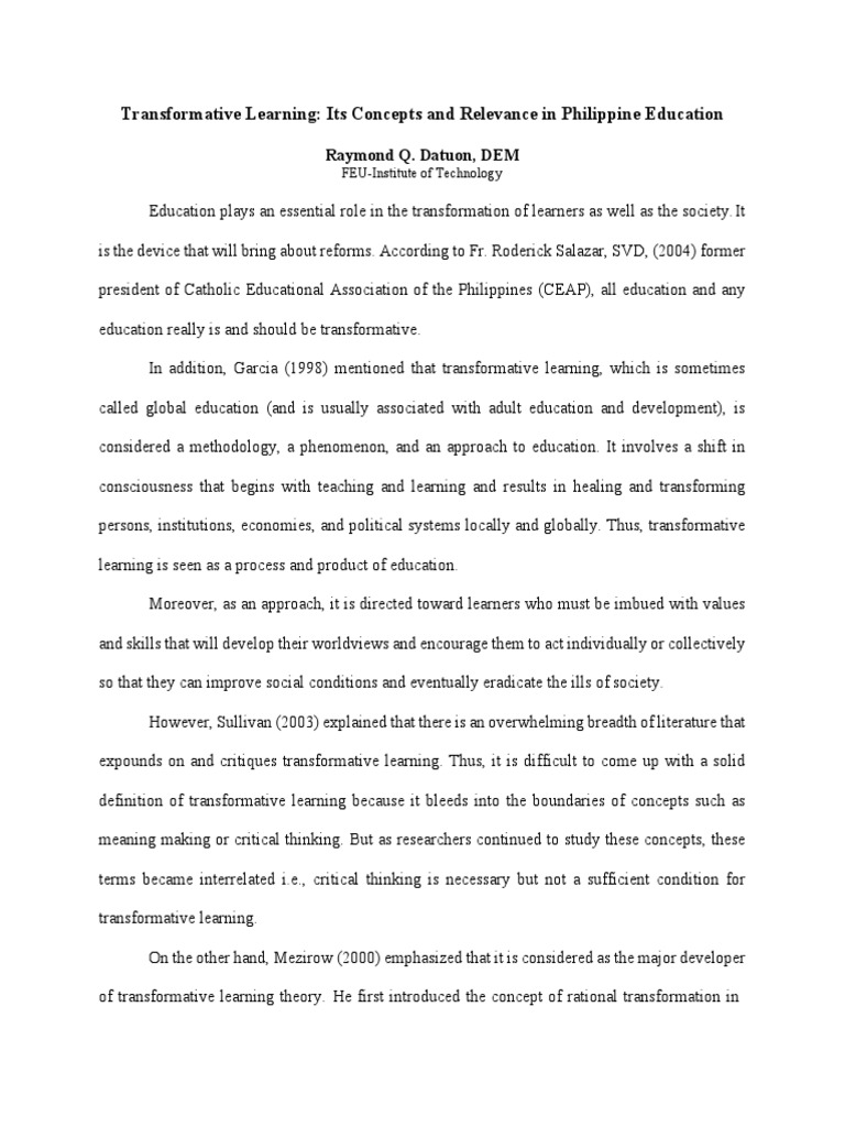 Transformative Learning Pdf Pdf Curriculum Learning