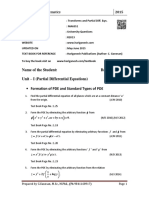 Name of The Student: Branch: Unit - I (Partial Differential Equations) Formation of PDE and Standard Types of PDE