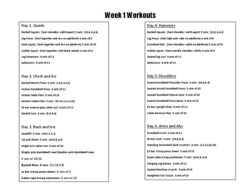 Week 1 Workout Routine Overview | PDF | Sports | Athletic Sports