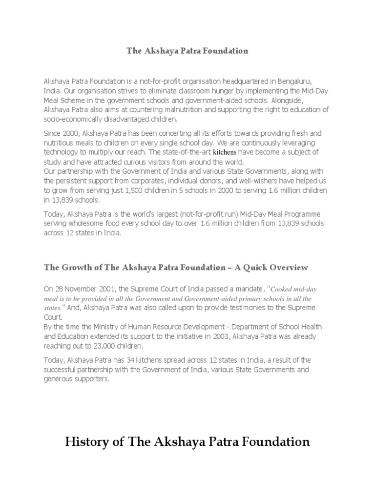 History of The Akshaya Patra Foundation | PDF | Foods