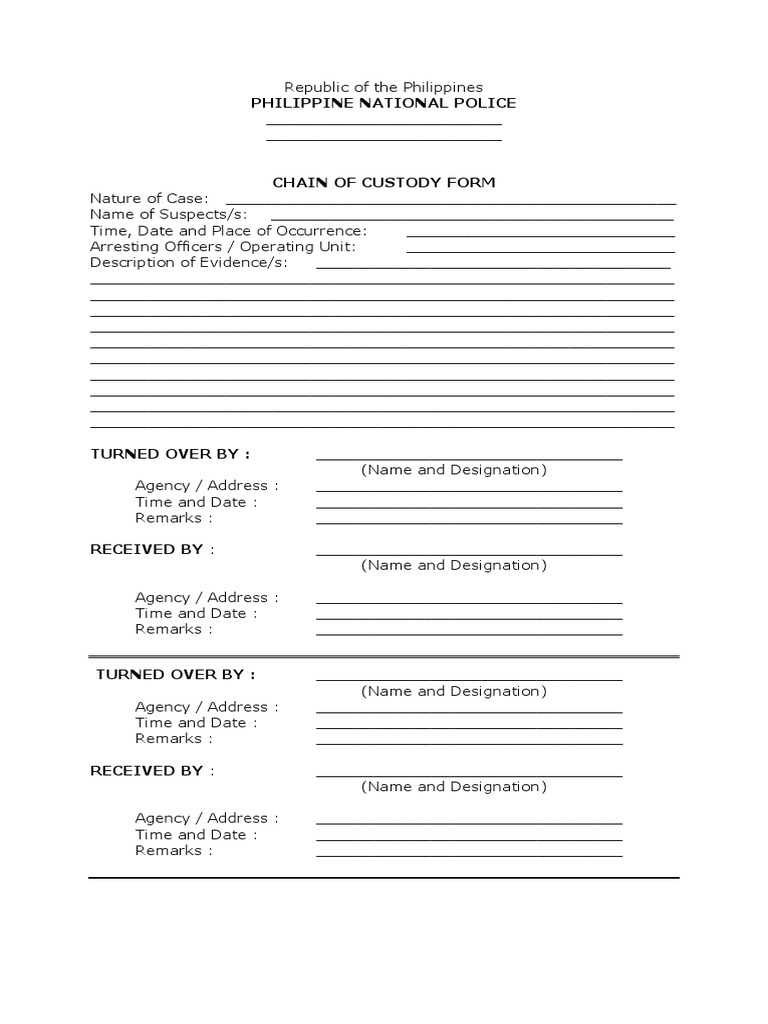 Chain of Custody Form PDF Arrest Deviance (Sociology)