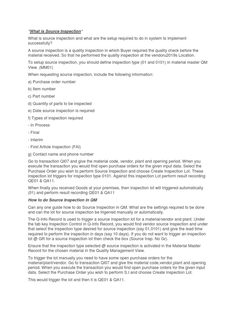 Source Inspection Setup and Procedures | PDF | Variance | Computing