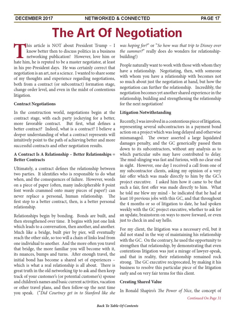 Building Relationships in Negotiation | PDF | Negotiation | General ...