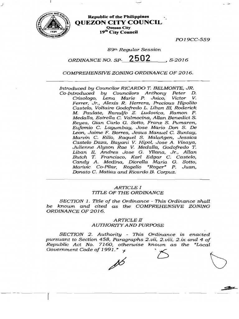 Quezon City Comprehensive Zoning Ordinan Building Zoning